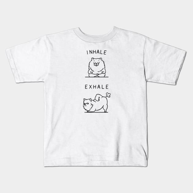 Inhale Exhale Pomeranian Kids T-Shirt by huebucket